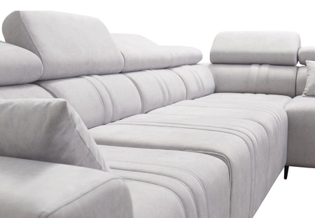 Narożnik z funkcją spania Castel XI brązowy prawostronny komfortowy narożnik z pojemnikiem na pościel wytrzymała tkanina