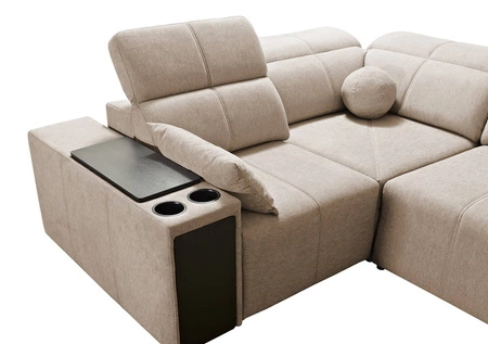 Narożnik z funkcją spania Tesalia II Lux niebieski lewostronny wygodny narożnik z przesuwanym oparciem oraz wysuwanym podnóżkiem