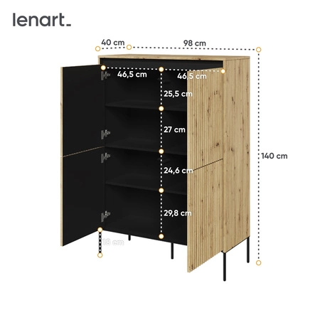 Komoda wysoka Trend 98 cm dąb artisan elegancka i stylowa komoda o wyjątkowym charakterze ryflowane fronty z oświetleniem LED