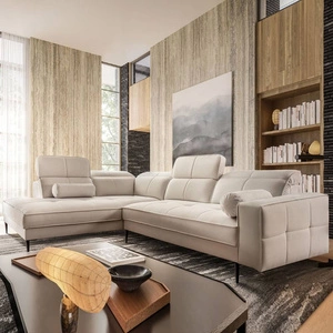 Narożnik Samos beżowy lewostronny nowoczesny design prosta i stylowa bryła wpisująca się w każdą aranżację regulowane zagłówki