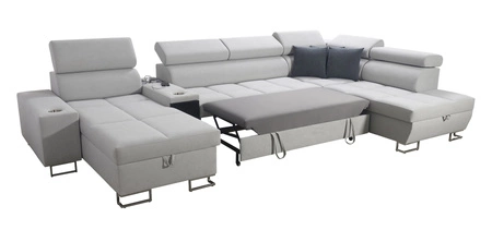 Narożnik z funkcją spania Dafni V grafitowo biały lewostronny pleciony wygodny i komfortowy narożnik z regulowanymi zagłówkami