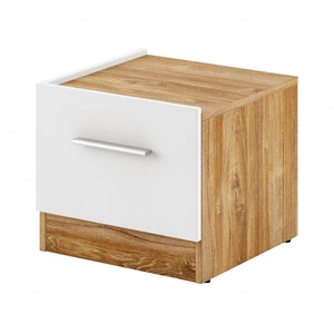 Szafka nocna Dentro biały / dąb stirling lewa elegancka i stylowa szafka z szufladą do sypialni z delikatnie obniżonym blatem