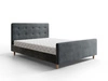 Łóżko tapicerowane Isara 160x200 grafitowe z pojemnikiem w nowoczesnym skandynawskim stylu z charakterystycznym wezgłowiem oraz z zanóżkiem