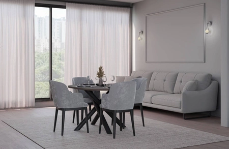 Stół Lyon 100x138 cm orzech wisconsin / czarny stylowy stół do jadalni osadzony na designerskich nogach typu pająk regulacja wysokości