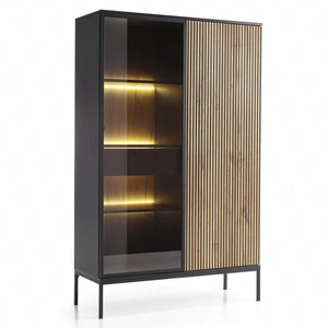 Witryna Amma 104 cm czarny / dąb wotan witryna z szufladą nowoczesna forma stylowe wykończenie salonu system push to open