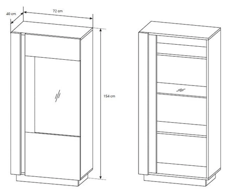 Witryna niska Adria 72 cm biały połysk / dąb grandson nowoczesny design obrzeża wykończone specjalną okleiną elementy z bezpiecznego szkła