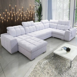 Narożnik z funkcją spania Luigi IV szary popiel lewostronny elegancki narożnik do salonu wykonany z miękkiej tkaniny typu velvet