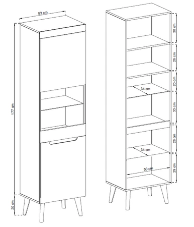 Witryna Atka 53 cm dąb artisan / czarny nowoczesny design w stylu skandynawskim wyposażony w system cichego domykania drzwiczek