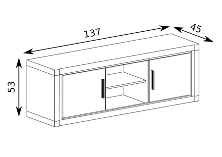 Szafka RTV Dallas 137 cm dąb sonoma / czarny nowoczesny design mebla wzbogacony o stylowe czarne dodatki