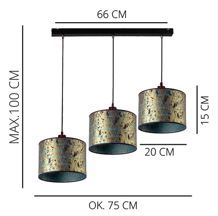 Lampa wisząca potrójna Wena elegancka lampa sufitowa do salonu w stylu glamour z połyskującym na złoto abażurem i czarną metalową podstawą
