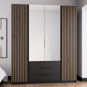 Szafa z lustrem Kastano V 200 cm czarna stylowy design szafy do przedpokoju drzwi szafy ozdobione lamelami w kolorze dąb evoke