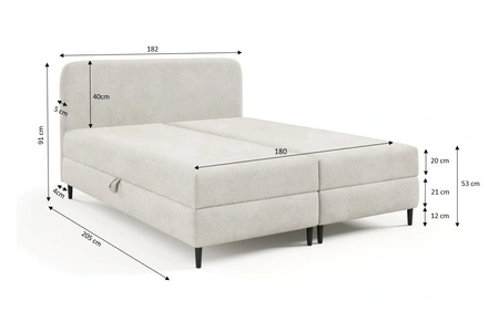 Łóżko kontynentalne Aberg 180x200 czarne nowoczesny minimalizm stylowe łózko do sypialni gładki zagłówek o zaokrąglonych rogach