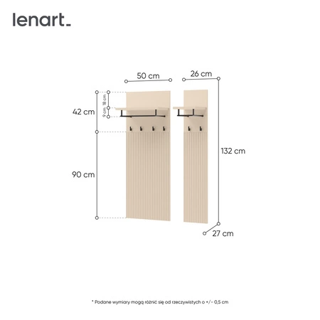 Wieszak ścienny Trend 76 cm beżowy elegancki design funkcjonalny dodatek do przedpokoju wieszak z gustownym ryflowaniem czarne dodatki