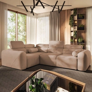 Narożnik z funkcją spania Cantare II łososiowy lewostronny komfortowy narożnik do salonu o stylowym charakterze miękka tkanina