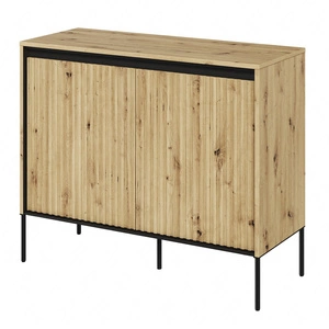 Komoda Trend 98 cm dąb artisan funkcjonalna komoda do salonu o oryginalnym designie ryflowane fronty z subtelnym oświetleniem