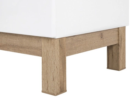 Szafka pod umywalkę Bali 80 cm biały połysk / dąb wotan nowoczesna szafka do łazienki osadzona na stabilnych nogach oryginalny design