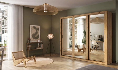 Szafa przesuwna z lustrem Arti 250 cm dąb artisan pojemna szafa do sypialni lub przedpokoju drzwi szafy wykończone dużymi lustrami