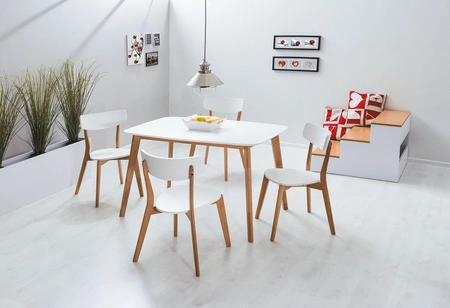 Krzesło drewniane Mosso 43x41 cm dąb / białe designerskie krzesło do kuchni oraz jadalni w stylu skandynawskim