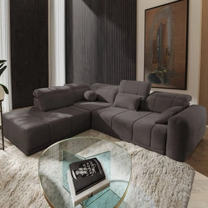 Narożnik z funkcją spania Cetara VII szary brąz lewostronny wysokiej jakości narożnik do salonu z komfortowym przesuwanym oparciem