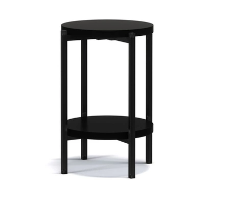 Stolik kawowy okrągły 44 cm Sampi czarny z dodatkową półką lekki design solidna metalowa podstawa zachwycająca ozdoba każdego wnętrza