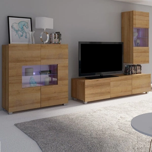 Meblościanka Apulia VII dąb złoty wyjątkowo stylowa meblościanka proste bryły wpisujące się w każde wnętrze