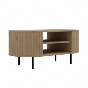 Stolik kawowy Ovalio dąb cremona designerska owalna konstrukcja dekoracyjne frezowania stolik osadzony na stabilnych metalowych nogach