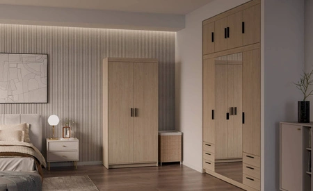 Szafa Rene 90 cm dąb olejowany nowoczesny design doskonała szafa do sypialni garderoby lub przedpokoju stylowe czarne uchwyty