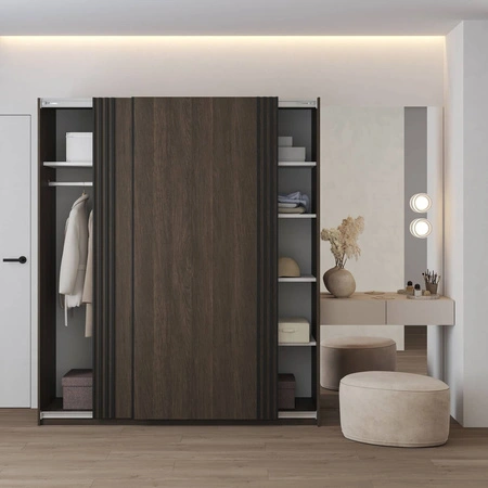 Szafa przesuwna Niva 180 cm dąb dunin pojemna szafa ozdobiona lamelami świetnie sprawdzi się w pomieszczeniach o każdej wielkości