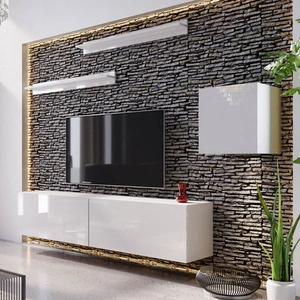 Meblościanka Como biały połysk ergonomiczna i funkcjonalna inspirowana geometrią optycznie powiększy wnętrze do powieszenia na ścianie