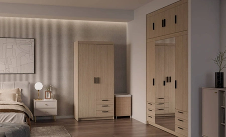 Szafa Rene 90 cm dąb olejowany nowoczesny design obrzeża wykończone ABS idealna szafa do sypialni lub garderoby pojemne szuflady