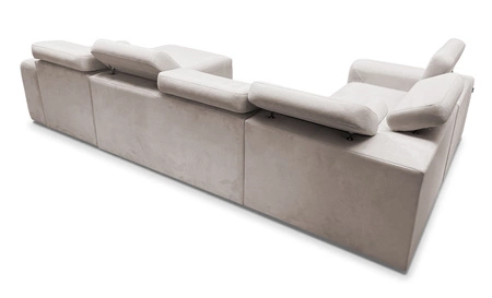 Narożnik z funkcją spania Cantare IV Lux beżowy prawostronny starannie wykonany narożnik do salonu z podnoszonym podnóżkiem