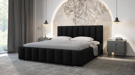 Łóżko tapicerowane Foggo 140x200 czarne stylowe łóżko z pojemnikiem na pościel wygodny zagłówek zachwyca eleganckim designem