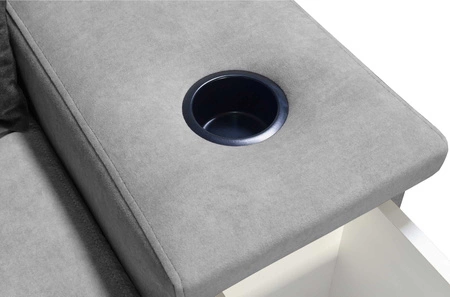 Narożnik z funkcją spania Alcamo III jasny brąz lewostronny funkcjonalny narożnik z szufladą w boczku dwa pojemniki na pościel