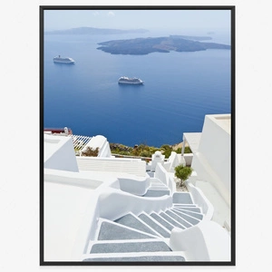 Plakat widok na morze Santorini 70x100 plakat w ramie precyzyjny wydruk ze stylową grafiką doskonała dekoracja do salonu lub sypialni