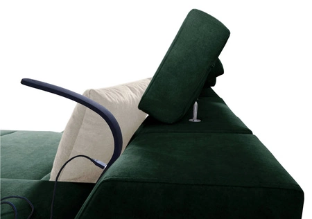 Narożnik z funkcją spania Alcamo zielony / czarny prawostronny elegancki i stylowy narożnik z dostawką praktyczna szuflada w boczku mebla