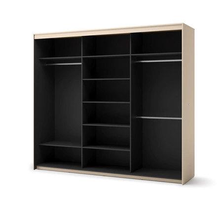 Szafa przesuwna z lustrem Trend 250 cm beżowa wyjątkowy design pojemna szafa do sypialni z oświetleniem LED stylowe ryflowane fronty