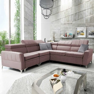 Narożnik z funkcją spania Rava IV lawendowy róż lewostronny velvet komfort podczas codziennego wypoczynku pojemnik na pościel