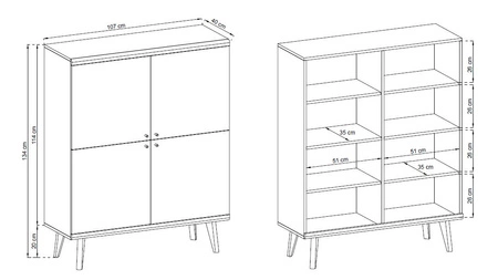 Komoda Primo 107 cm dąb riviera / biała nowoczesny design w stylu skandynawskim obrzeża komody wykończone specjalną okleiną ABS
