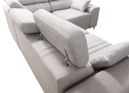 Narożnik z funkcją spania Castel II różowy prawostronny komfortowy narożnik z regulowanymi zagłówkami pojemnik na pościel