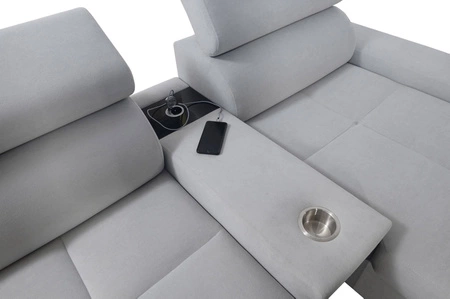 Narożnik z funkcją spania Dafni V jasny beż prawostronny velvet wygodny i komfortowy narożnik z regulowanymi zagłówkami