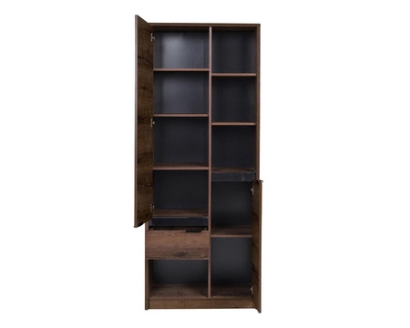 Regał Denver 80 cm dąb monastery / czarny połysk elegancki design regał z drzwiami i szufladą doskonała propozycja do biura