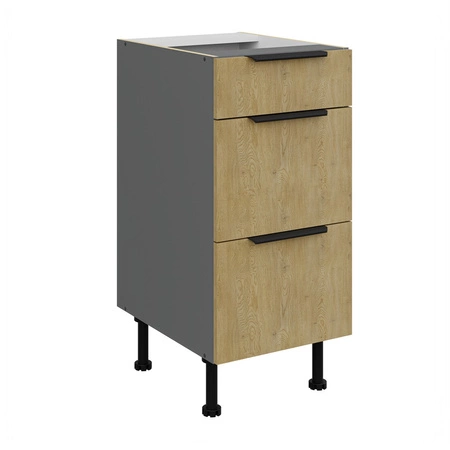 Zestaw mebli kuchennych Corsico 260 cm eleganckie szafki kuchenne o modnej i naturalnej kolorystyce metalowe uchwyty krawędziowe