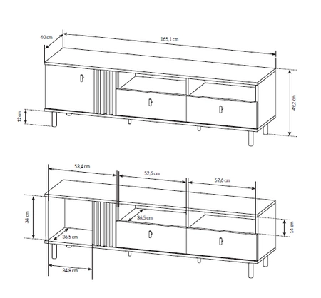 Szafka RTV Merano 165 cm dąb artisan / antracyt nowoczesny design system pełnego wysuwu szuflad