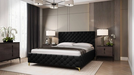 Łóżko tapicerowane Fiano 160x200 czarne stylowe łóżko z pojemnikiem na pościel wygodny zagłówek zachwyca eleganckim designem