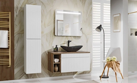 Szafka pod umywalkę Iconic 100 cm biała stylowy design szafki z eleganckimi ryflowaniami pojemna szuflada z systemem cichego domykania