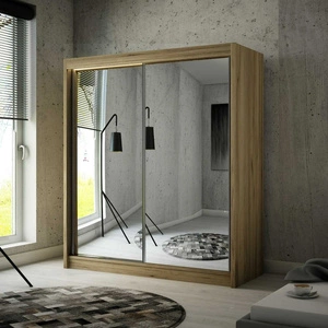 Szafa przesuwna Avila 200 cm dąb craft złoty ergonomiczna oraz bardzo funkcjonalna szafa w nowoczesnej formie o geometrycznych kształtach