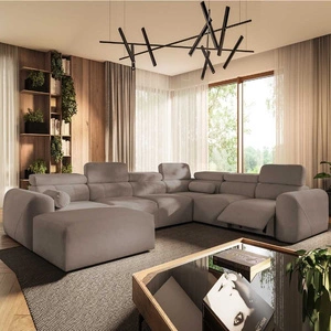 Narożnik z funkcją spania Cantare VIII Lux ciemny beż lewostronny designerski narożnik z elektrycznie podnoszonym podnóżkiem