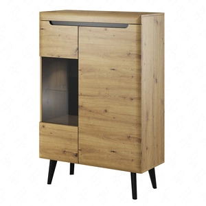 Witryna Atka 90 cm niska dąb artisan / czarny nowoczesny design w stylu skandynawskim wyposażony w system cichego domykania drzwiczek