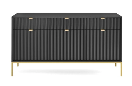 Komoda z szufladami Lovro 154 cm czarna nowoczesny design zachwyci miłośników wyrazistych wnętrz złote metalowe dodatki