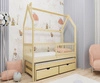 Łóżko dziecięce Dyzio 70x140 cm sosnowe łóżko 2 osobowe wysuwane do pokoju dziecka drewniane łóżko domek z pojemnymi szufladami